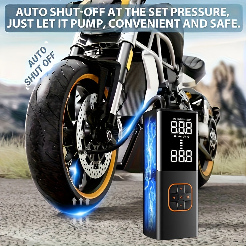 Portable Tire Inflator with Digital Pressure Gauge, Car Tire Pump, 2026 New Model, 180PSI, Rechargeable Battery, LED Light, Cordless Air Pump, Wireless Bicycle Tire Pump, Suitable for Cars, Motorcycles, Bicycles, Balls, Etc.