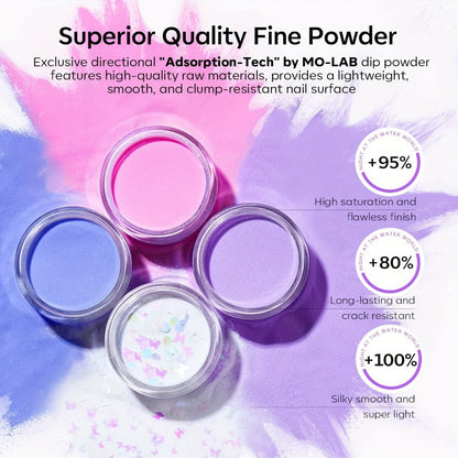 Spring Butterfly Glitter Dip Powder Kit 4 Colors Lilac Purple Blue Pink — Base Coat & Activator Included French Nail Art Salon Manicure Set No Lamp Needed