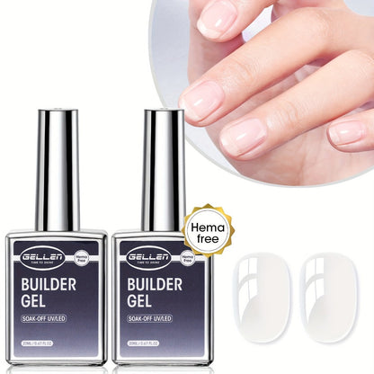 Clear Builder Gel HEMA-Free 5-in-1 2pcs 1.35oz — Nail Extension Strengthener Apex Construction Art Sealing & Repair | Soak-Off UV LED 28+ Days Chip-Proof Wear for Sensitive Skin Salon & Home Use