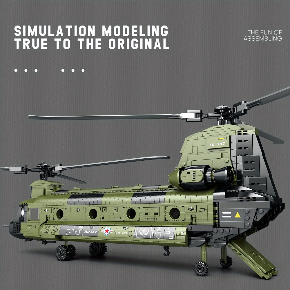 Chinook Helicopter Building Blocks Set 1622 Pcs – US Military CH-47 Transport Helicopter MOC Model Kit Adults Teens Aviation Military Fan Christmas Birthday Father's Day Gift