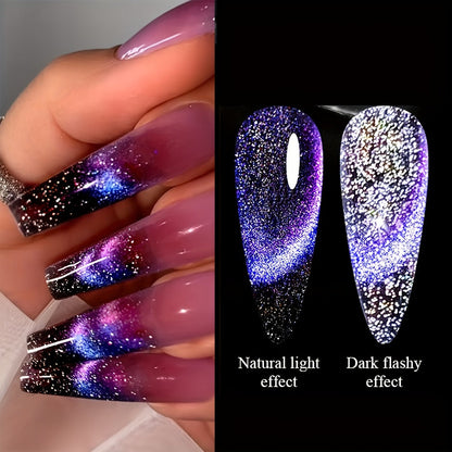Magnetic Cat Eye Gel Nail Polish 9D Holographic Rainbow Glitter Blue & Purple — LED UV Soak-Off Gel Polish Paraben-Free Water-Based Formula, Salon & DIY Home Manicure Nail Art Gift for Women (0.34oz / 10ml)
