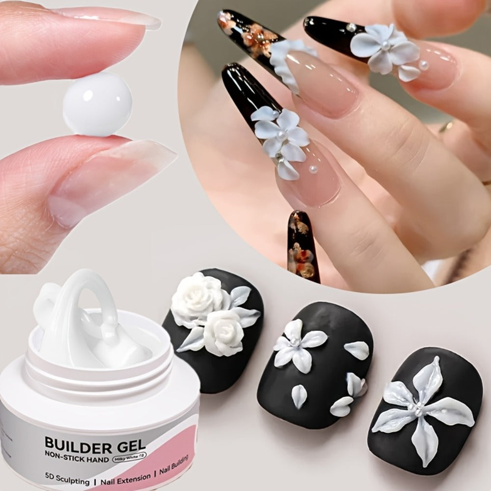 Builder Gel Nail Extension Sculpting Gel 60g No-Sticky Soak-Off – Clear & Milky White 3D Carving Molding UV/LED Curable Construction Gel for DIY & Salon Nail Art Women by BORN PRETTY