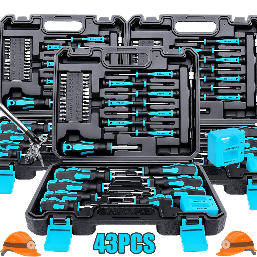 43pcs Magnetic Screwdriver Set with Magnetizing and Demagnetizing Tools - Interchangeable Batch Head, Ergonomic Handle and Magnetic Base - Suitable for Manual Tools in Automobiles and Electronic Products,Precision Screwdriver Set for Tools for Men