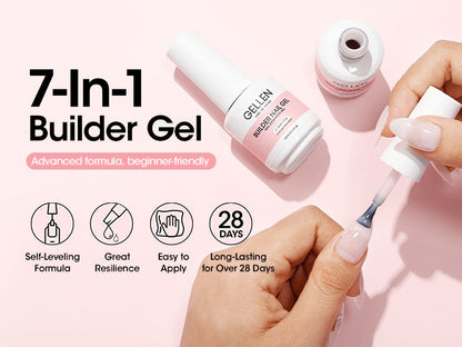 Hard Gel Nail Extension Builder Gel 7-in-1 Self-Leveling – 28+ Day Wear, LED UV Cured, 15ml, Clear Pink Nude Baby Pink Milky White, Acrylic Alternative for DIY Salon Manicure Women Nail Technicians