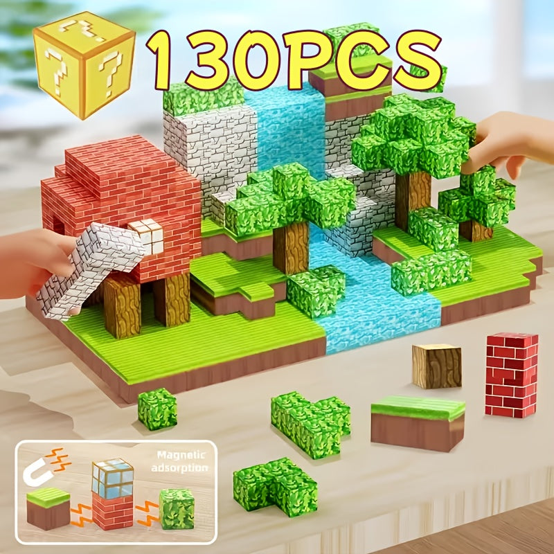 Magnetic Building Blocks Set 130PCS with Magnetic Base – STEM Toys for Kids Ages 3-6 Interlocking Construction Bricks Large Small Blocks Educational Gift for Boys Girls