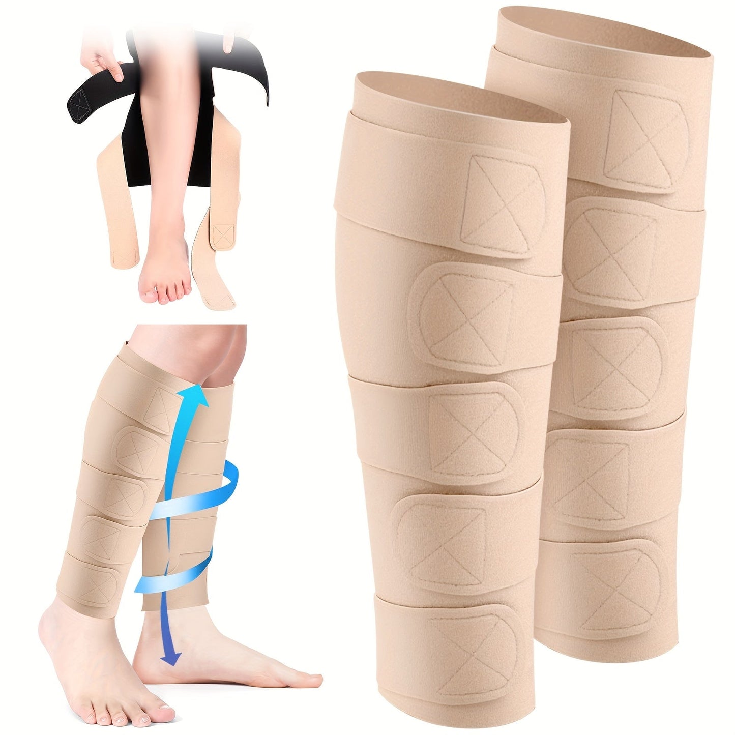 Compression Leg Wraps 2pcs Adjustable Lower Leg Support – Shin Splint Wrap for Leg Heaviness, Fatigue & Swelling Relief, Lymphedema Compression Bandage, Buckle Closure, Machine Washable