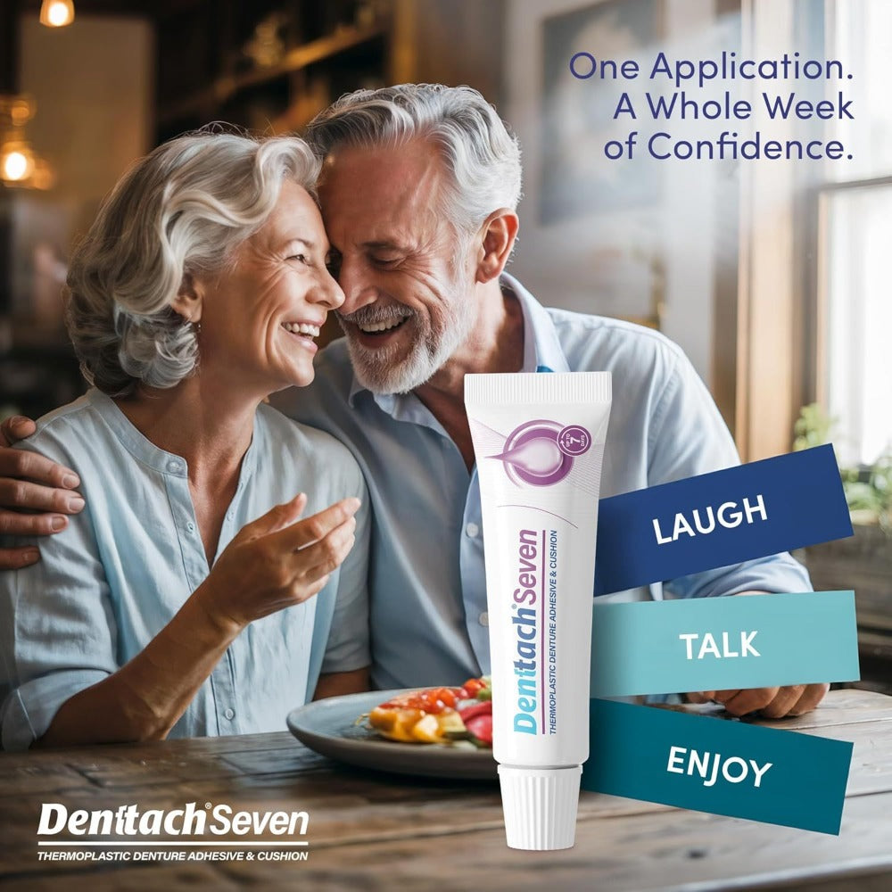 Thermoplastic Denture Cushion Adhesive & Soft Reliner — 7-Day Secure Hold, Zinc-Free No-Glue Formula, Upper & Lower Denture Comfort Fit for Seniors & Sensitive Gums, 7-Pack Daily Denture Care