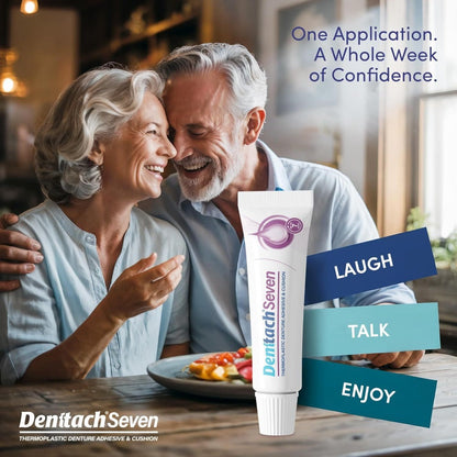 Thermoplastic Denture Cushion Adhesive & Soft Reliner — 7-Day Secure Hold, Zinc-Free No-Glue Formula, Upper & Lower Denture Comfort Fit for Seniors & Sensitive Gums, 7-Pack Daily Denture Care