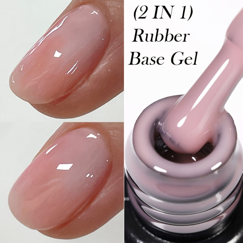 Rubber Base Gel Polish Set 6pcs Nude Pink 2-in-1 Builder Base Coat – Self-Leveling Soak Off UV LED Semi-Permanent Long-Lasting Gel Manicure Kit 0.24oz Each for DIY & Salon Nail Art Women
