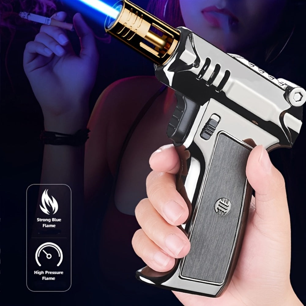 Kitchen Butane Torch Lighter with 6-Inch Flame – Refillable Windproof Blow Torch with Safety Lock, Flame Lock & Tank Adapters, Adjustable Jet Flame for Cooking, Creme Brulee & BBQ (Butane Not Included)