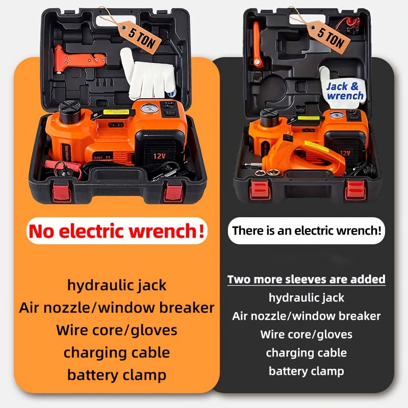 Car Jack Hydraulic Jack - 5 Tons Electric Car Jack Stand 3-in-1 Car Jack Kit for Car SUV Car Lift Floor Jack for Tire Change And Road Emergencies with Integrated Tire Pump (orange)