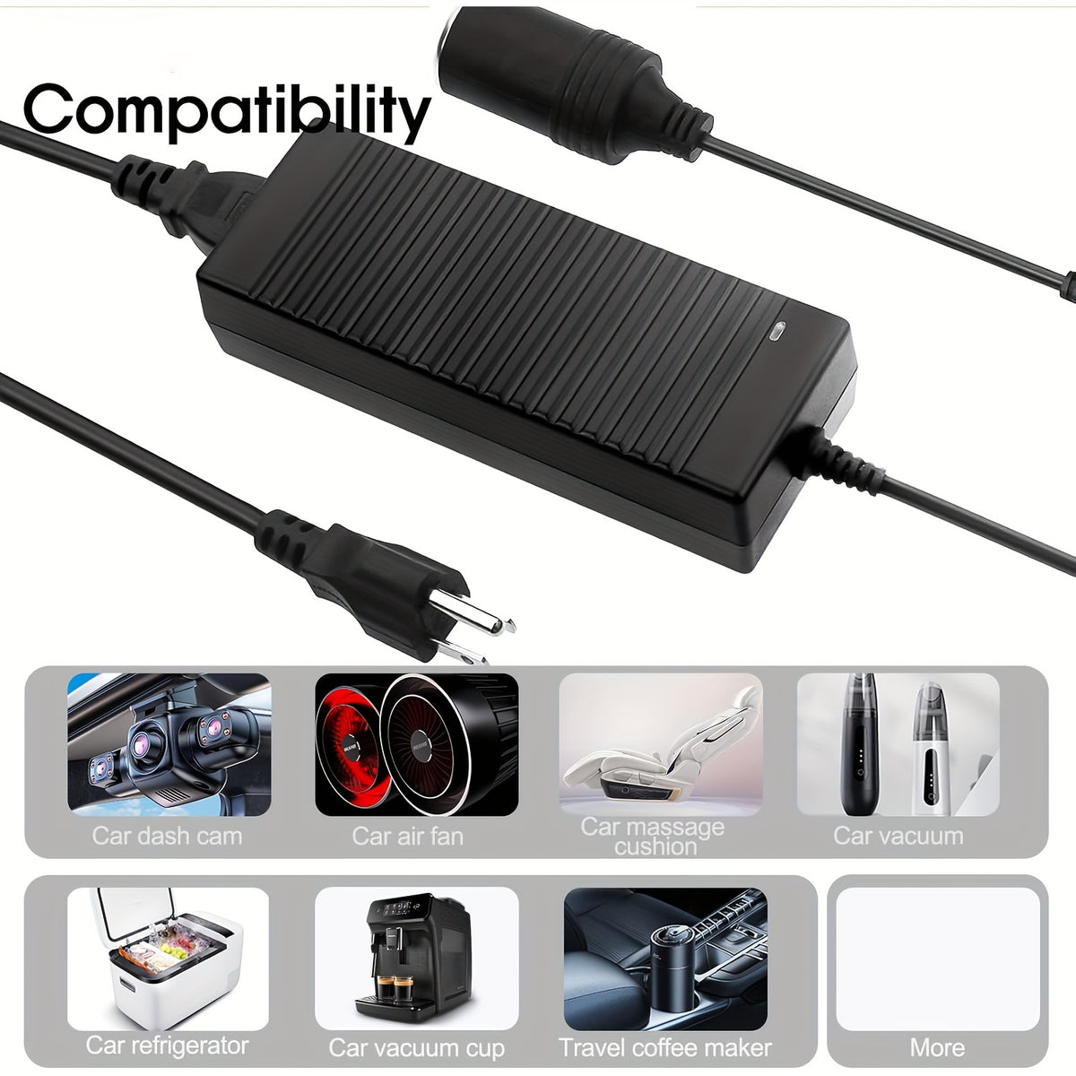 Ac to Dc 110V to 12V Converter, 8A 96W, Car Power Plug Adapter to Wall Plug, 12 Volt Power Supply Adapter for Car Tire Inflator, Compressor, Car Refrigerator, Car Vacuum, Cooler