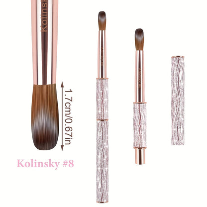 Kolinsky Nail Brush Pink Sparkling Metal Handle – Round Head Acrylic Nail Art Brush for Extensions & Manicure, Sizes #8 #10 #12 & 3-Piece Set, Genuine Kolinsky Hair Bristles for Salon & Home Professional Use