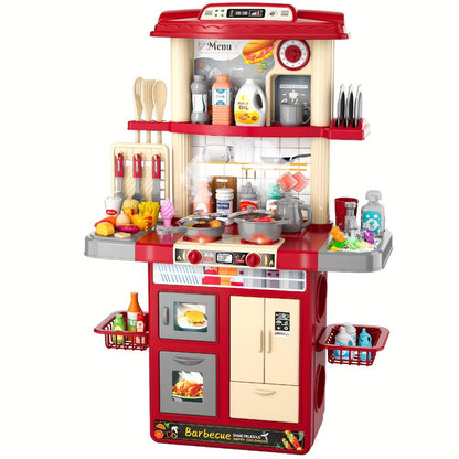 Play Kitchen Set with Lights Sounds & Spray – Toy Kitchen Playset with Oven Sink Fridge & Play Food for Kids Ages 3 4 5 6 7 8 – Imaginative Cooking Toy Holiday Gift