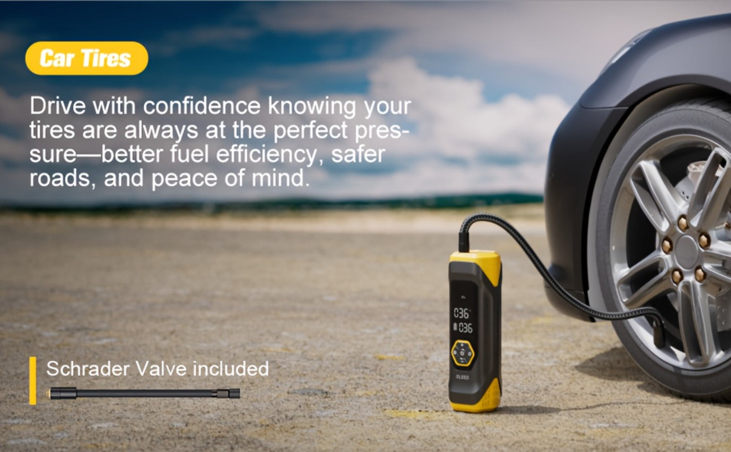 OLGEO M9 Portable Tire Inflator 180PSI Cordless Air Compressor 8-in-1 Fast Inflation 40-Min Battery Type-C Fast Charge LED Light for Car Bike Motorcycle Ball