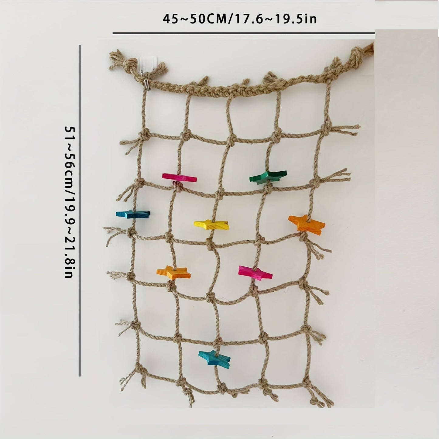 Bird Climbing Net for Parrots Hemp Rope Play Gym with Star Shape Chewable Toys Foraging Ladder Perch for Parakeets Cockatiels Conures Budgies