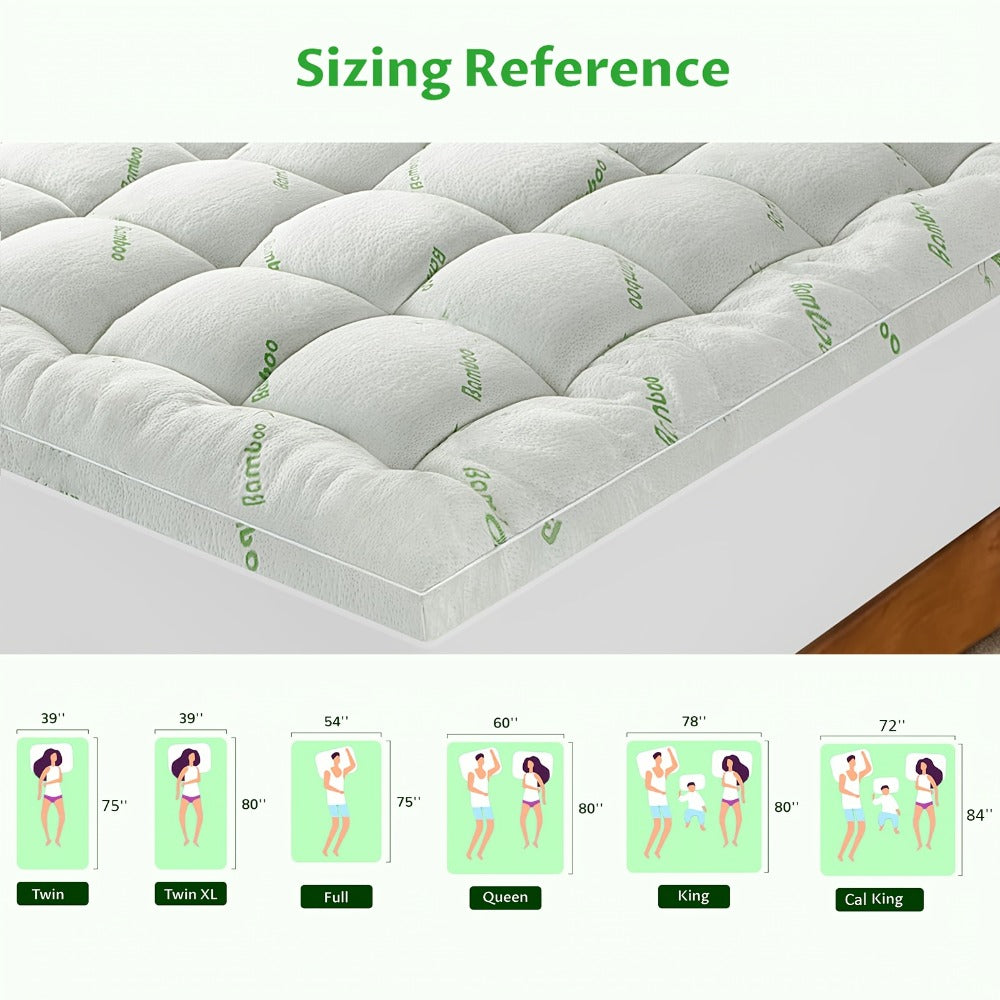 Bamboo Cooling Mattress Topper – Extra Thick Deep Pocket 8–21", Pillow Top Pad for SUV, RV, Car Camping (Twin to Cal King)
