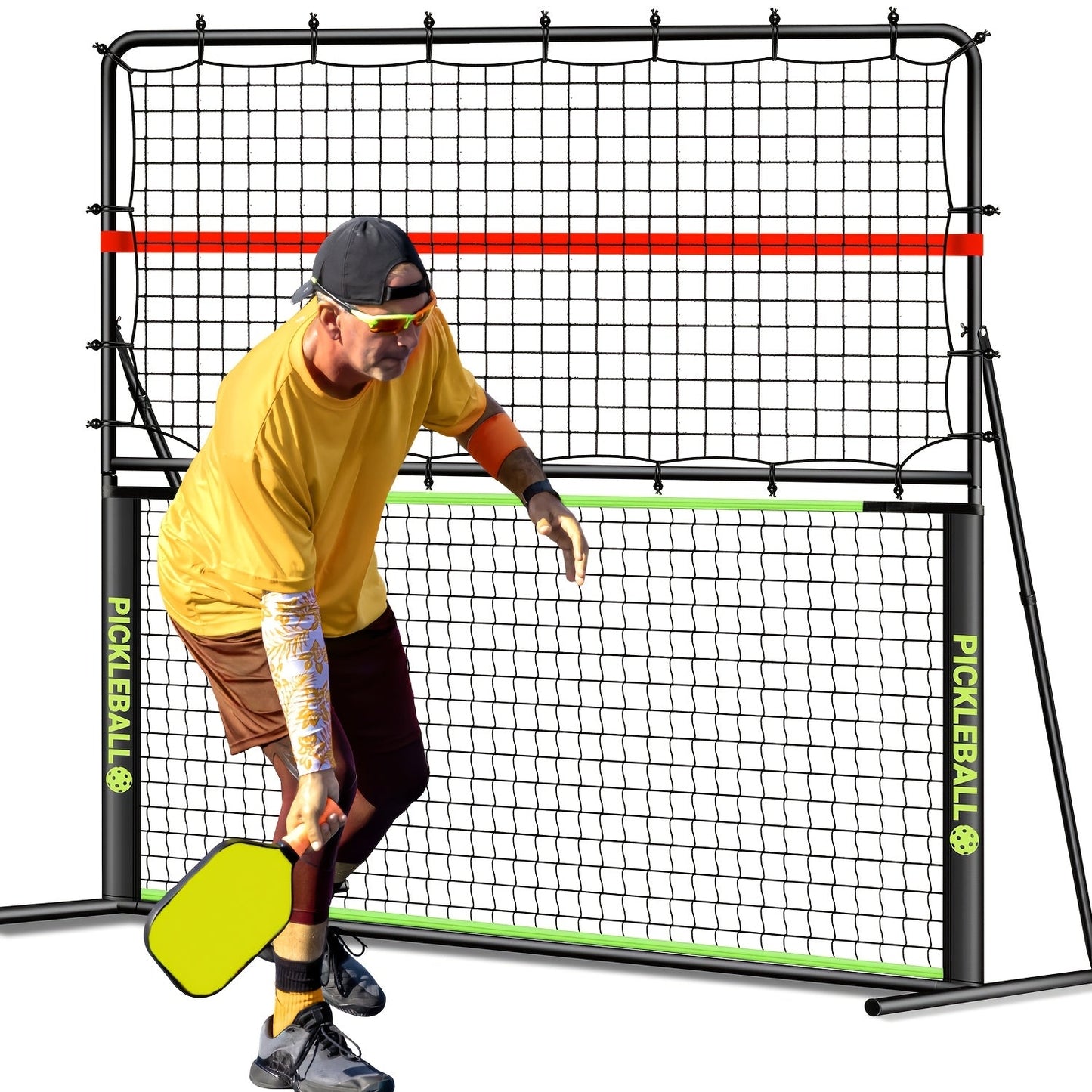 Pickleball Rebounder Net 6x6ft Angle Adjustable – 2-in-1 Practice Rebound Net for Dinks, Volleys & Hits Training, Solo Pickleball Trainer for Indoor Outdoor Backyard & Driveway Use