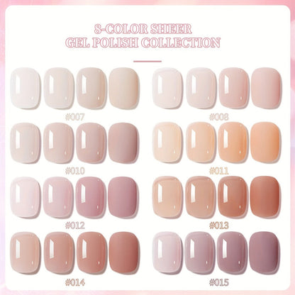Jelly Gel Nail Polish Set 8 Colors Summer Ice Transparent Sheer Shades — Glossy Hydrating Formula LED Lamp Compatible Nail Art Manicure Kit for Women