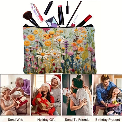 Daisy Floral Makeup Bag 4-Pack Set Foldable Zipper Travel Cosmetic Pouch Durable Toiletry Organizer Gift for Women Girls Sisters Girlfriends Birthday Christmas Holiday