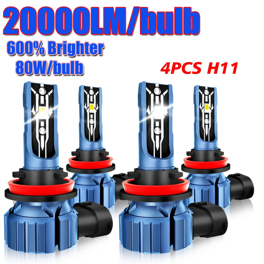 4pcs 9005+H11 LED Headlight Kit Bulbs, High/Low Beam Fog Lamps 80W 20000LM/bulb Super Bright White 6000K, Without Battery