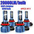 4pcs 9005+H11 LED Headlight Kit Bulbs, High/Low Beam Fog Lamps 80W 20000LM/bulb Super Bright White 6000K, Without Battery