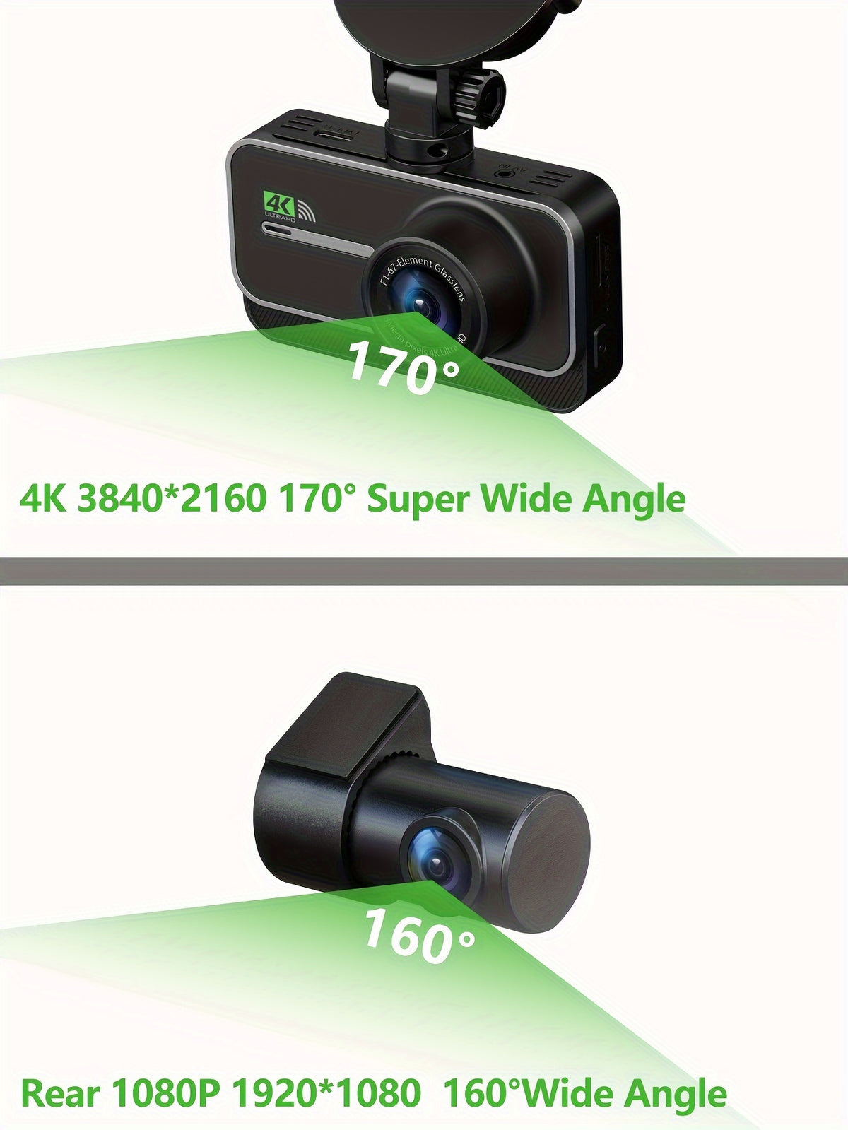 4K Dashboard Camera for Vehicles with WIFI, Video Recording Capabilities, Rear View Camera, Night Vision, And Parking Monitoring (Includes 64GB Memory Card)
