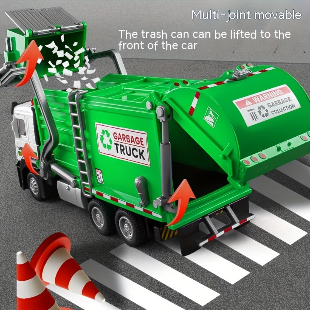 Garbage Truck Toy with 4 Trash Bins Lights & Sound – Recycling Sorting Sanitation Truck with Lifting Dumping Action Educational Vehicle Toy for Kids Ages 3-8 Birthday Gift Boys Girls