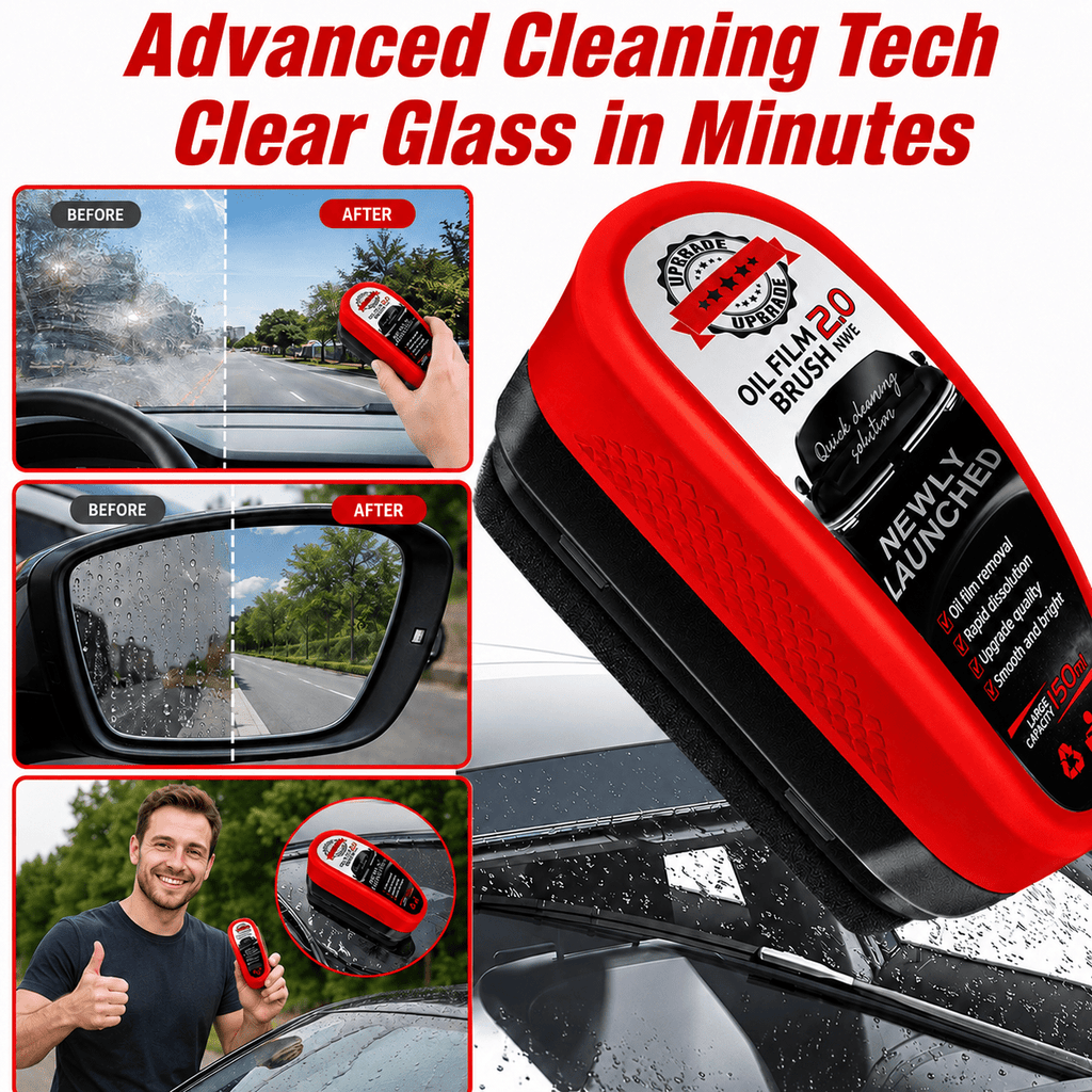 Oil Film Cleaning Brush for Car Windshield, Auto Glass Cleaner Tool for Oil Film Remover, Water Spot Remover Brush for Windshield, Side Windows, Rear Glass & Mirrors, Car Glass Cleaning Kit