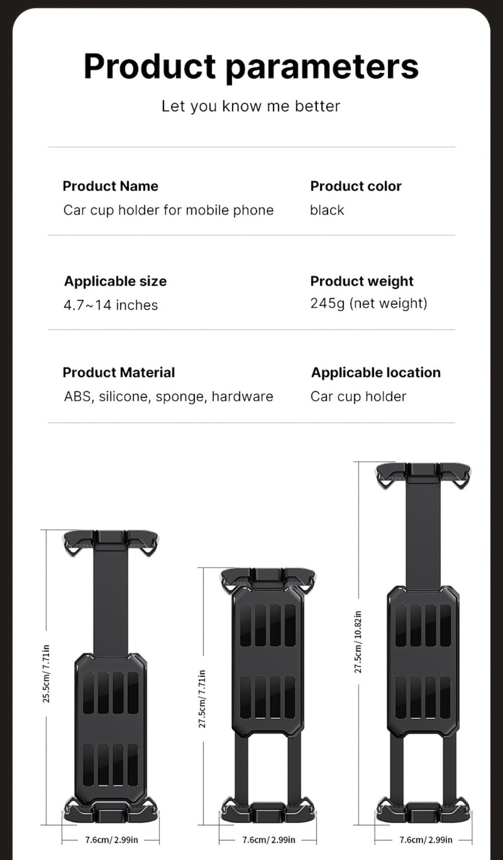 Car Phone Holder Cup Mount - Adjustable 4-13 Inch Device Stand, Universal Vehicle Cup Holder Phone Mount, Stable Grip for Safe Driving, TP08 Water Cup Style Bracket