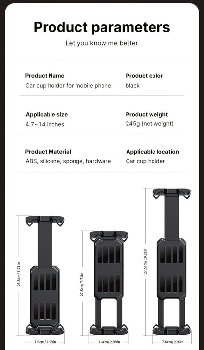 Car Phone Holder Cup Mount - Adjustable 4-13 Inch Device Stand, Universal Vehicle Cup Holder Phone Mount, Stable Grip for Safe Driving, TP08 Water Cup Style Bracket