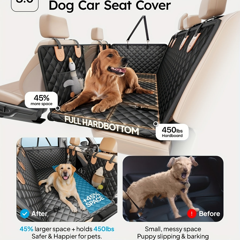 Heavy Duty Dog Hammock with Hard Bottom Support | 450lbs Capacity, XL Size, Suitable for 2-4 Large Dogs, Knit Fabric, Backseat Protector for Truck/SUV