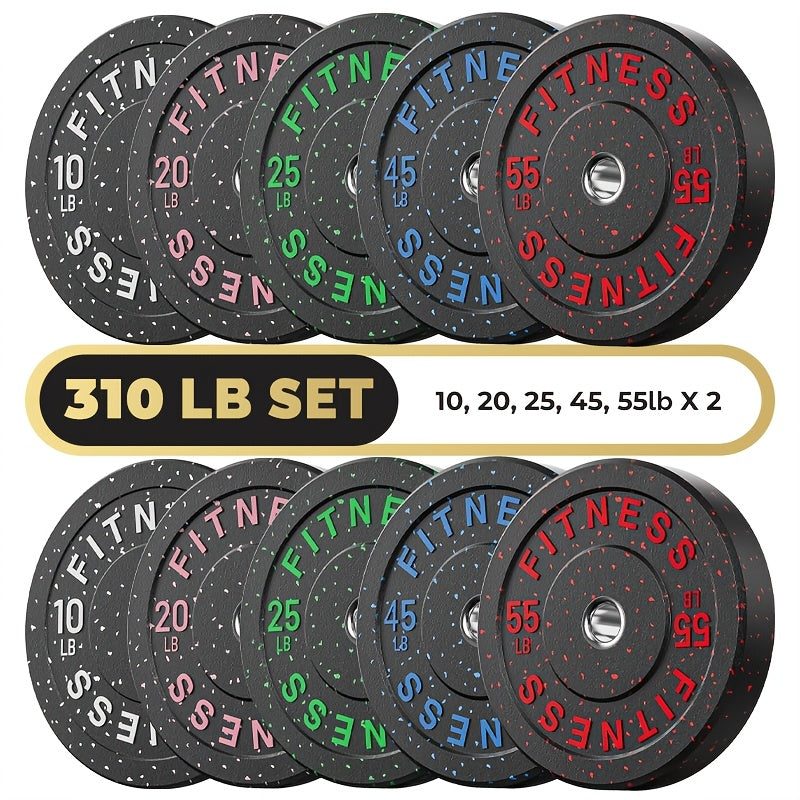 Bumper Plates Colored Rubber Weight Plates – 2-Inch Olympic Barbell Plates for Weightlifting & Strength Training, High Bounce Floor Protection, Low Odor, Non-Slip Surface, Home Gym & Commercial Gym