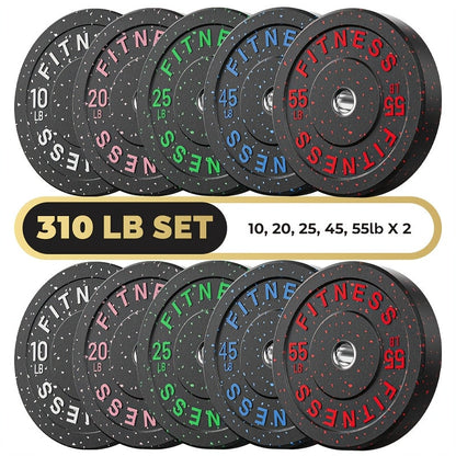 Bumper Plates Colored Rubber Weight Plates – 2-Inch Olympic Barbell Plates for Weightlifting & Strength Training, High Bounce Floor Protection, Low Odor, Non-Slip Surface, Home Gym & Commercial Gym
