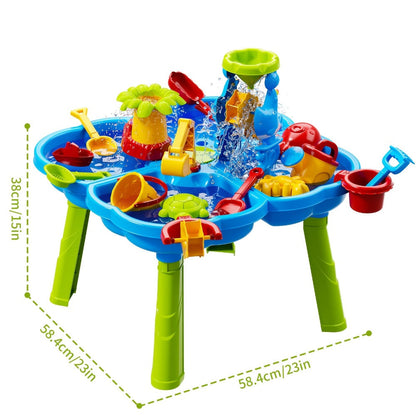 4-in-1 Sand & Water Table for Toddlers & Kids – Outdoor Sensory Play Sandbox Activity Table with Beach Toys, Summer Holiday Backyard Toy for Ages 2+, Accessories Color Random