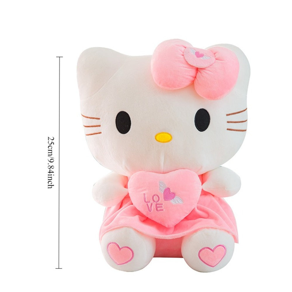 Hello Kitty Stuffed Animal Plush Doll Officially Licensed Sanrio – Pink White KT Cat Soft Cuddly Plush with Hugging Heart, Kawaii Collectible Gift for Girls Kids Teens Fans, Birthday Christmas Valentine