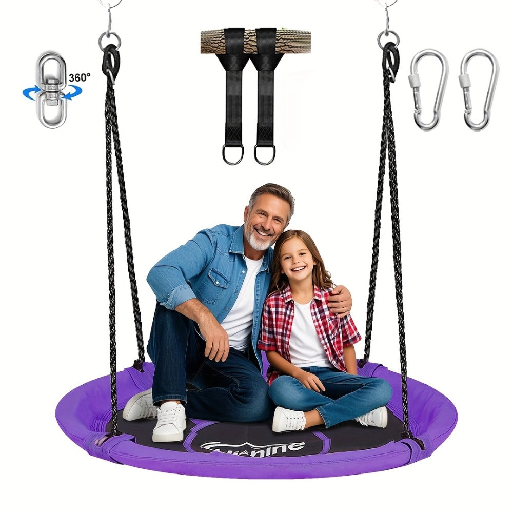 43 Inch Saucer Swing for Kids Outdoor – 360° Spinning Nest Swing with Swivel, Adjustable Ropes & Hanging Straps for Tree or Swing Set | Best Backyard Birthday Gift for Boys and Girls