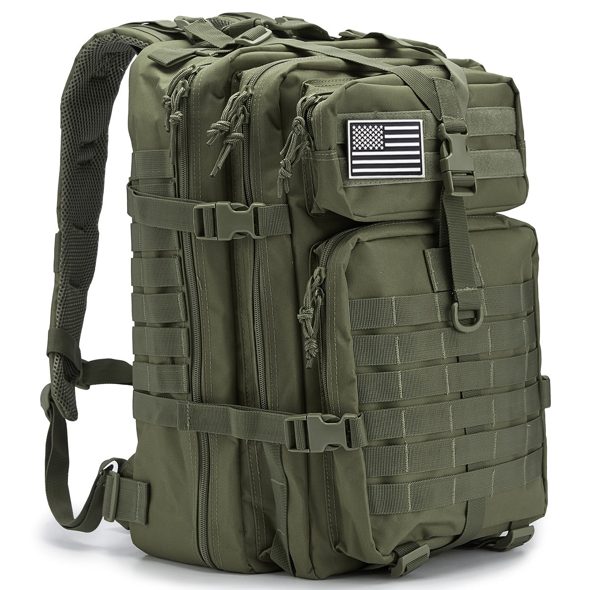 Hunting Rucksack Tactical Hiking Backpack Durable Polyester Multifunctional Camping Backpack with Utility Pocket Zipper Chest Adjustment Straps for 3 Day Trekking Outdoor Sports Hunting Black Green Khaki