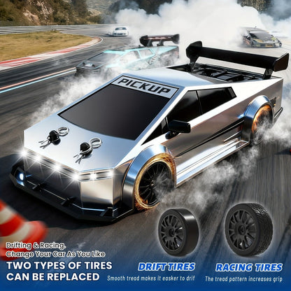 1:24 Scale RC Car 4WD High-Speed Drift Car with LED Lights 2.4GHz All-Terrain Remote Control Car for Boys – Christmas Birthday Halloween Gift (Silvery Grey / Black)