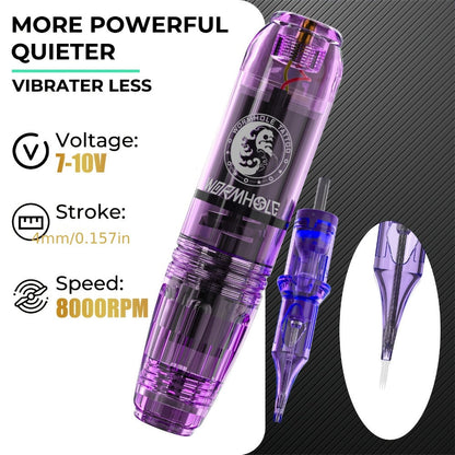 WORMHOLE Professional Wireless Tattoo Pen Kit – All-in-One Beginner & Artist Set with 8000RPM Quiet Motor, 1200mAh Battery, Digital Display, Cartridge Needles, Inks & Practice Skin