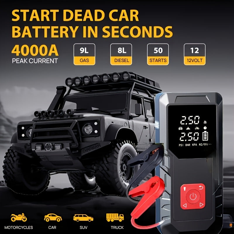 10000A/13000A 9-In-1 Multi-Functional Emergency Jump Starter with Air Pump+10000A Single Start Power Supply 150PSL Portable Car Battery Starter, Portable Vehicle Battery Charger, Suitable for 2.64-Gallery Gasoline Or 2.38-Gallery Diesel Batteries