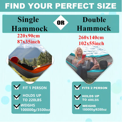 Lightweight Camping Hammock – Nylon Double & Single w/ Hooks, Ropes & Bag