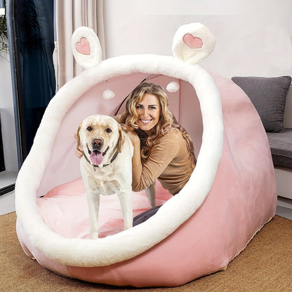 Human Dog Bed 51"x40"x30" Oversized Foldable Plush Washable Large Dog Bed with Super Soft Cushion for People & Pets, Giant Lounger Shared Bed for Large Dogs & Adults, Grey & Pink
