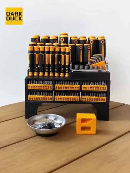Magnetic Screwdriver Set 121-Piece – Chrome Vanadium Steel, Non-Slip Handle, Multi-Size Bits with Storage Rack, Magnetic Bowl, Gloves & Nail Puller – Complete DIY Tool Kit Gift for Men