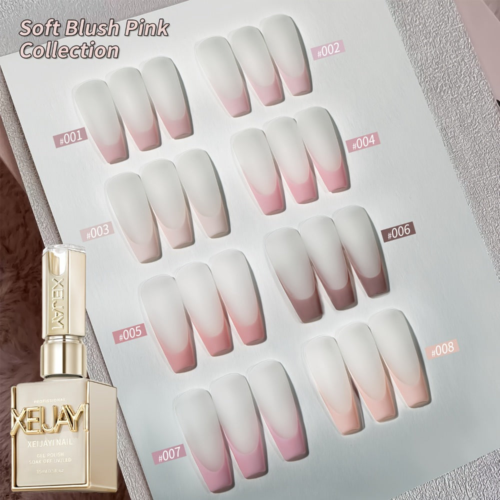 Gel Nail Polish Set 8 Colors Semi-Permanent Soak-Off LED Cure Long-Lasting Manicure Kit - 0.51oz Each Bottle Gentle Pink Shades 001-008 DIY Home Salon Nail Art Gift for Women
