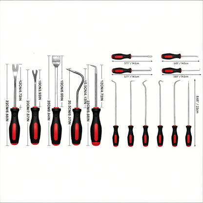 Pick and Hook Set 10/15 Piece - Precision Automotive Oil Seal O-Ring Gasket Removal Tool, Chrome Vanadium Steel, Ergonomic Non-Slip Grip, Multi-Angle Hooks for Car Repair & Electronics Maintenance
