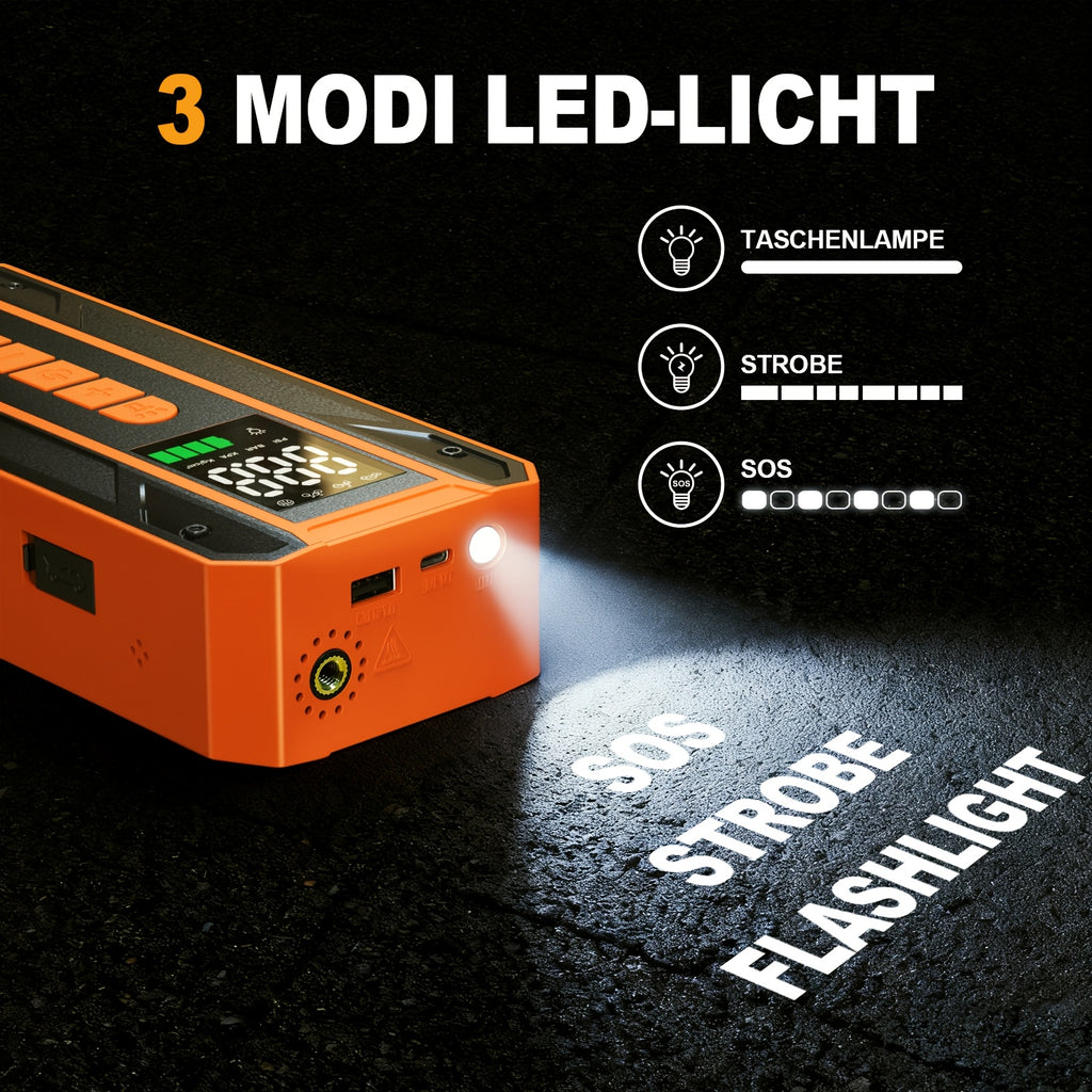 Portable 12V Jump Starter with Air Compressor & Tire Inflator, LCD Display Battery Booster Pack, - Power, 3-Mode Flashlight, Built-In Charger & Booster for, Emergency Power Supply Suitable for Car Jumper, Tire Inflator, Battery Booster