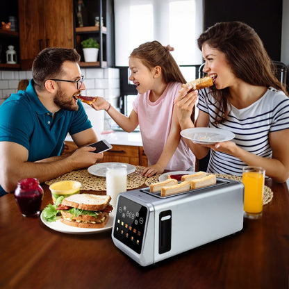 4-Slice Toaster Long Slot Stainless Steel – Touch Screen LED Display, 1.5" Wide Slots, Countdown Timer, Memory Function, Dual Control, 6 Shade Settings