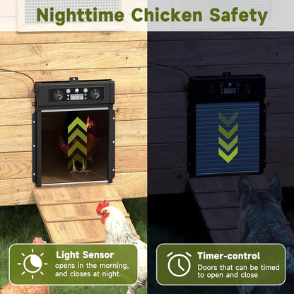Automatic Chicken Coop Door Solar Powered – KA-200 Aluminum Alloy Auto Door with Timer, Light Sensor, Anti-Pinch Safety, Remote Control & Solar Panel Included – Poultry Coop Management