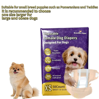 Disposable Dog Diapers 50-Pack for Male & Female Dogs - Super Absorbent Leak-Proof Pet Nappies, Comfortable Fit for Puppies, Senior Dogs, Incontinence & Post-Surgery Recovery, XXS to L